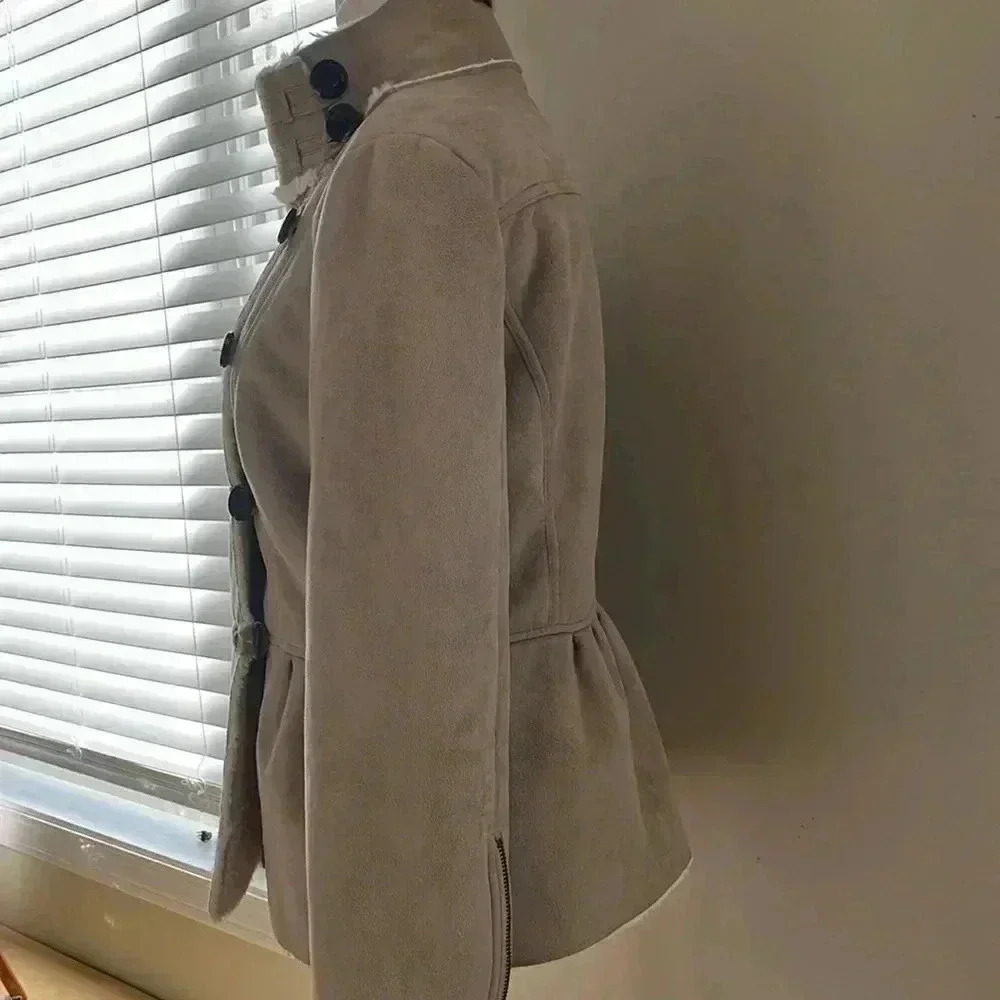 [6]Sfera Faux Suede & Faux Shearling Fur Double Breasted Button  Down Jacket - Picture 3 of 10
